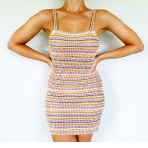 OLIVE + OAK Multicolor pastel Striped Knit  spaghetti strap mini dress M